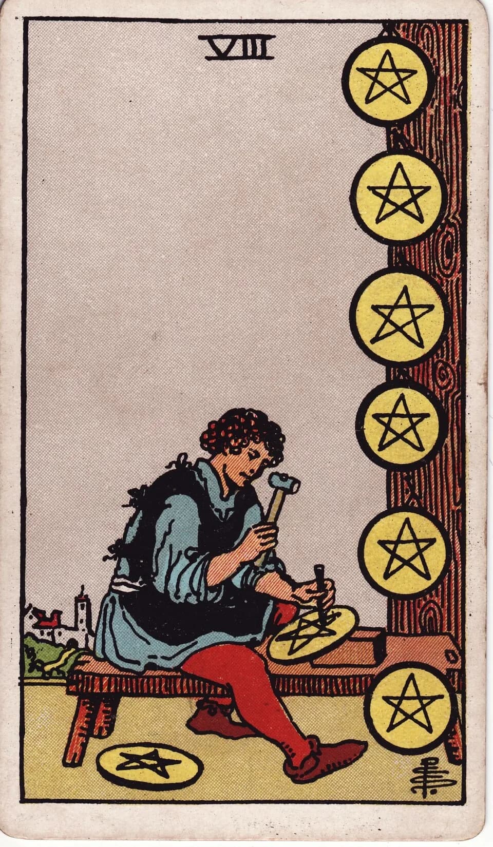 ไพ่ แปดเหรียญ (Eight of Pentacles)