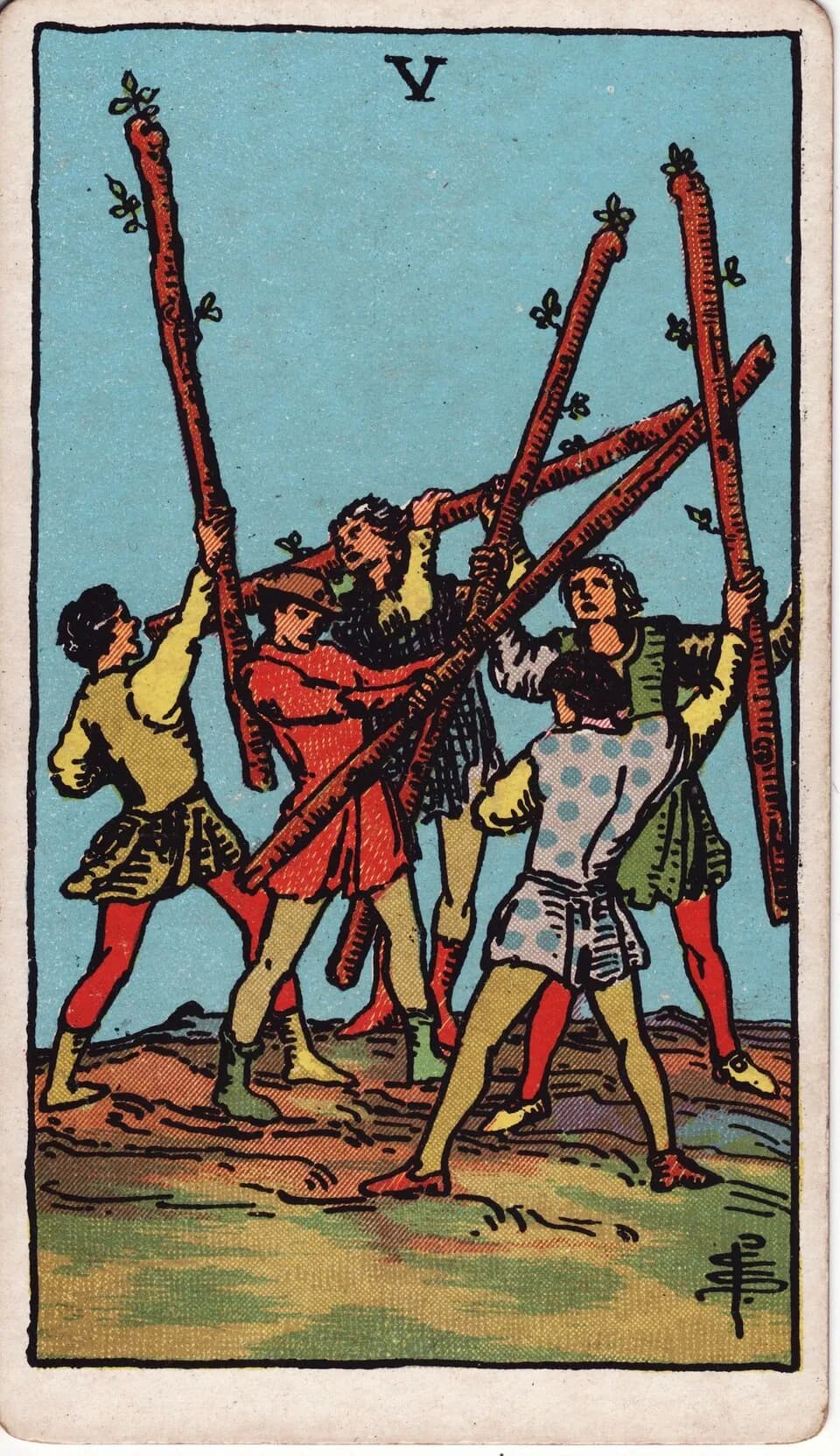 ไพ่ ห้าไม้เท้า (Five of Wands)