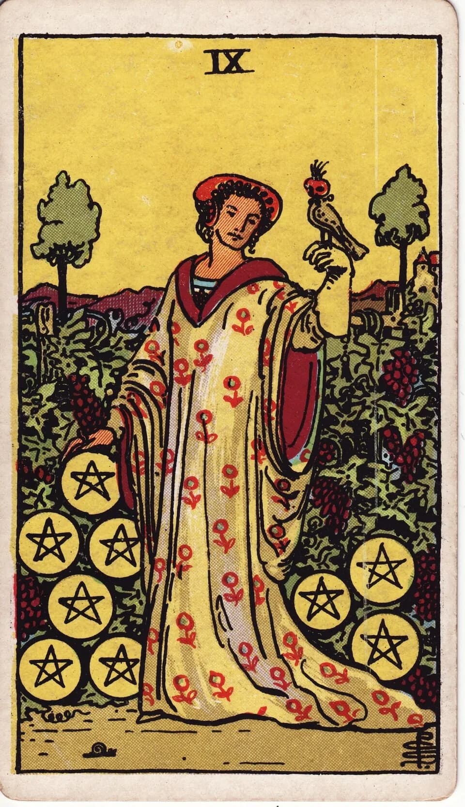 ไพ่ เก้าเหรียญ (Nine of Pentacles)