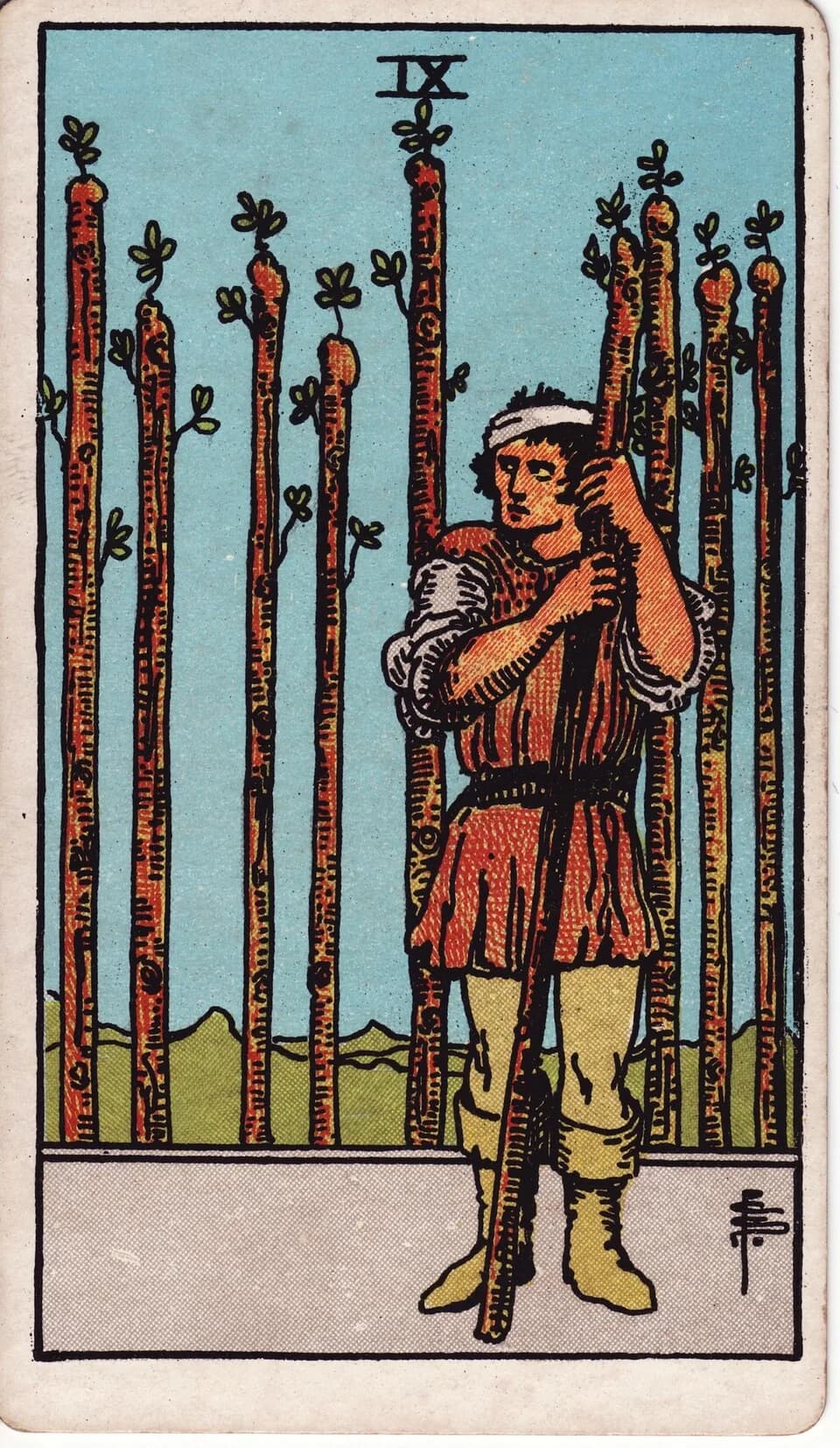 ไพ่ เก้าไม้เท้า (Nine of Wands)