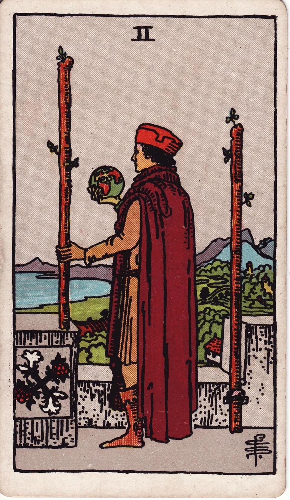 ไพ่ สองไม้เท้า (Two of Wands)